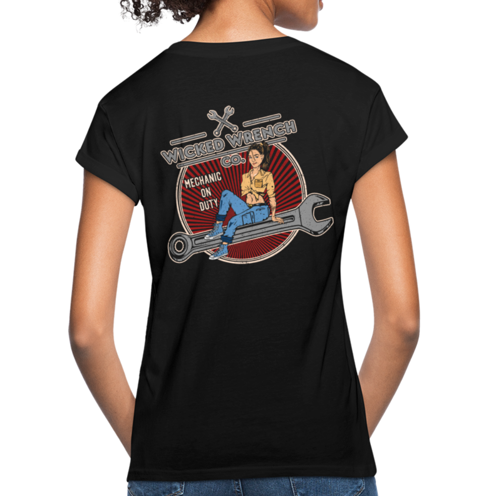 Wicked Wrench Co Women's Relaxed Fit T-Shirt Mechanic On Duty - black