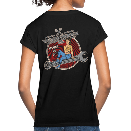 Wicked Wrench Co Women's Relaxed Fit T-Shirt Mechanic On Duty - black