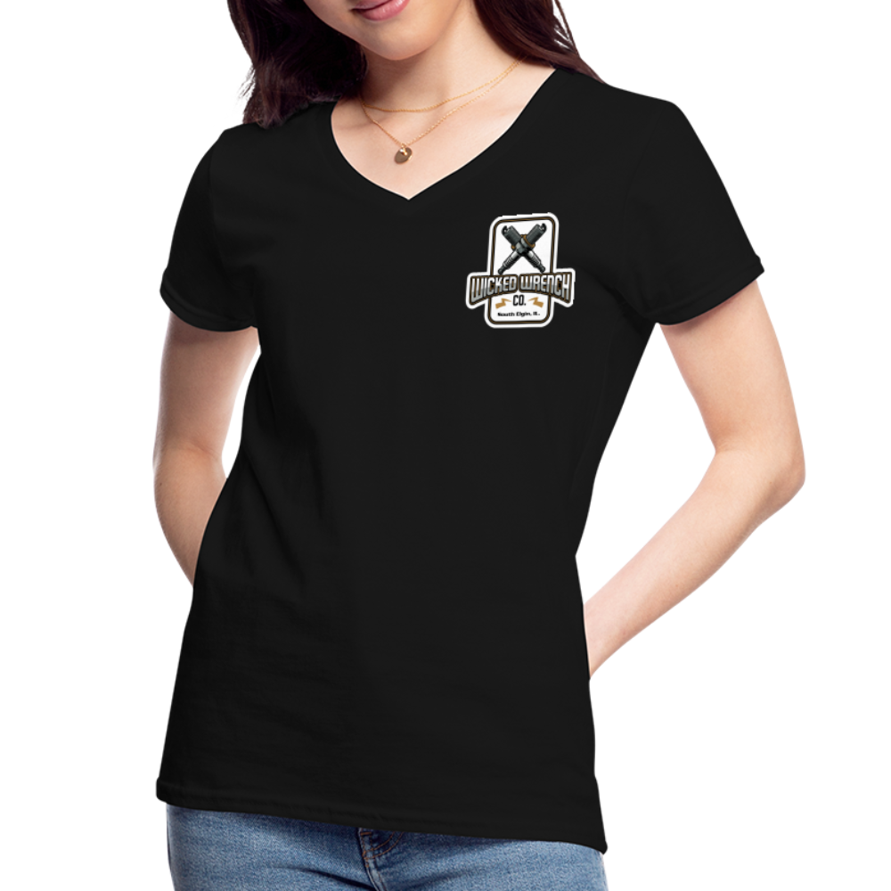 Wicked Wrench Co Women's V-Neck T-Shirt Mechanic On Duty - black