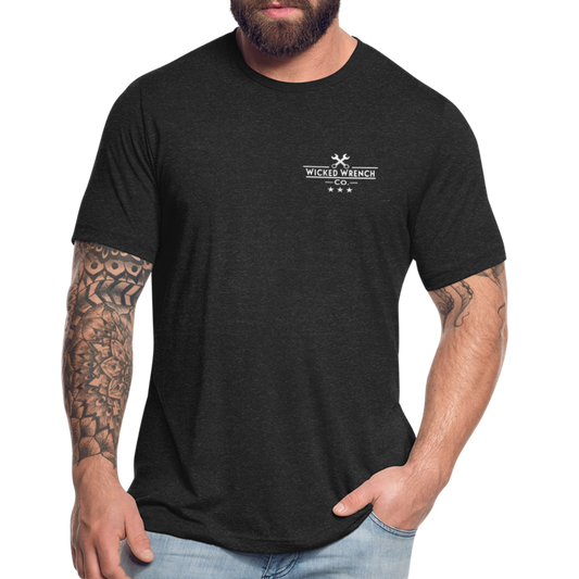 Unisex Tri-Blend T-Shirt- Spark plug Back Logo - heather black