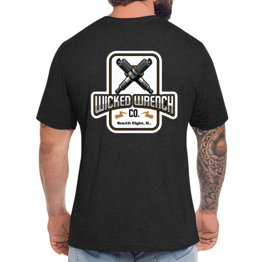 Unisex Tri-Blend T-Shirt- Spark plug Back Logo - heather black