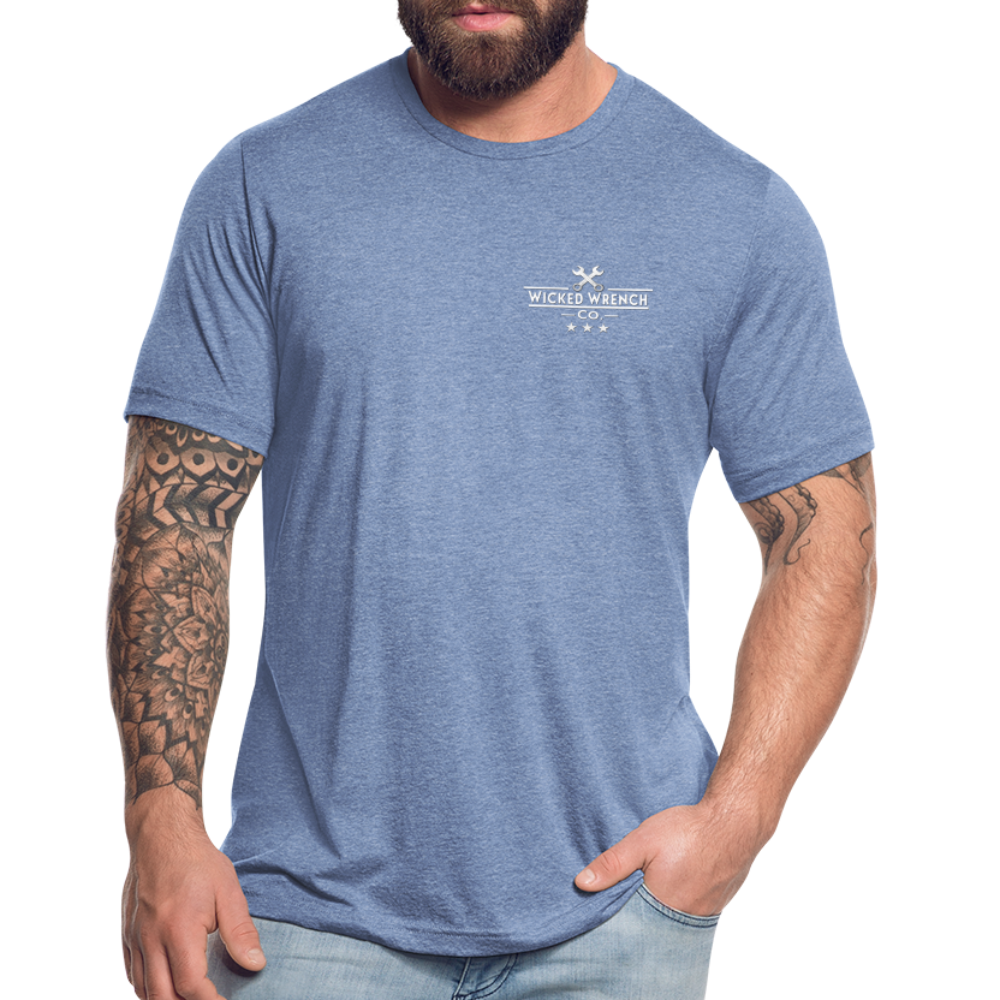 Unisex Tri-Blend T-Shirt- Spark plug Back Logo - heather blue